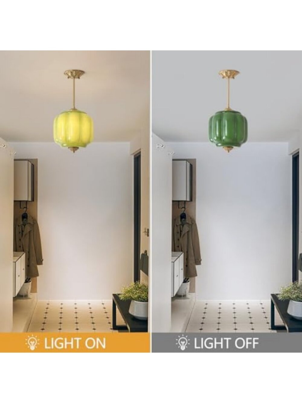 Vintage Green Milk Glass Pendant Light Chandelier, Antique Brass, Mid Century - Picture 4 of 6